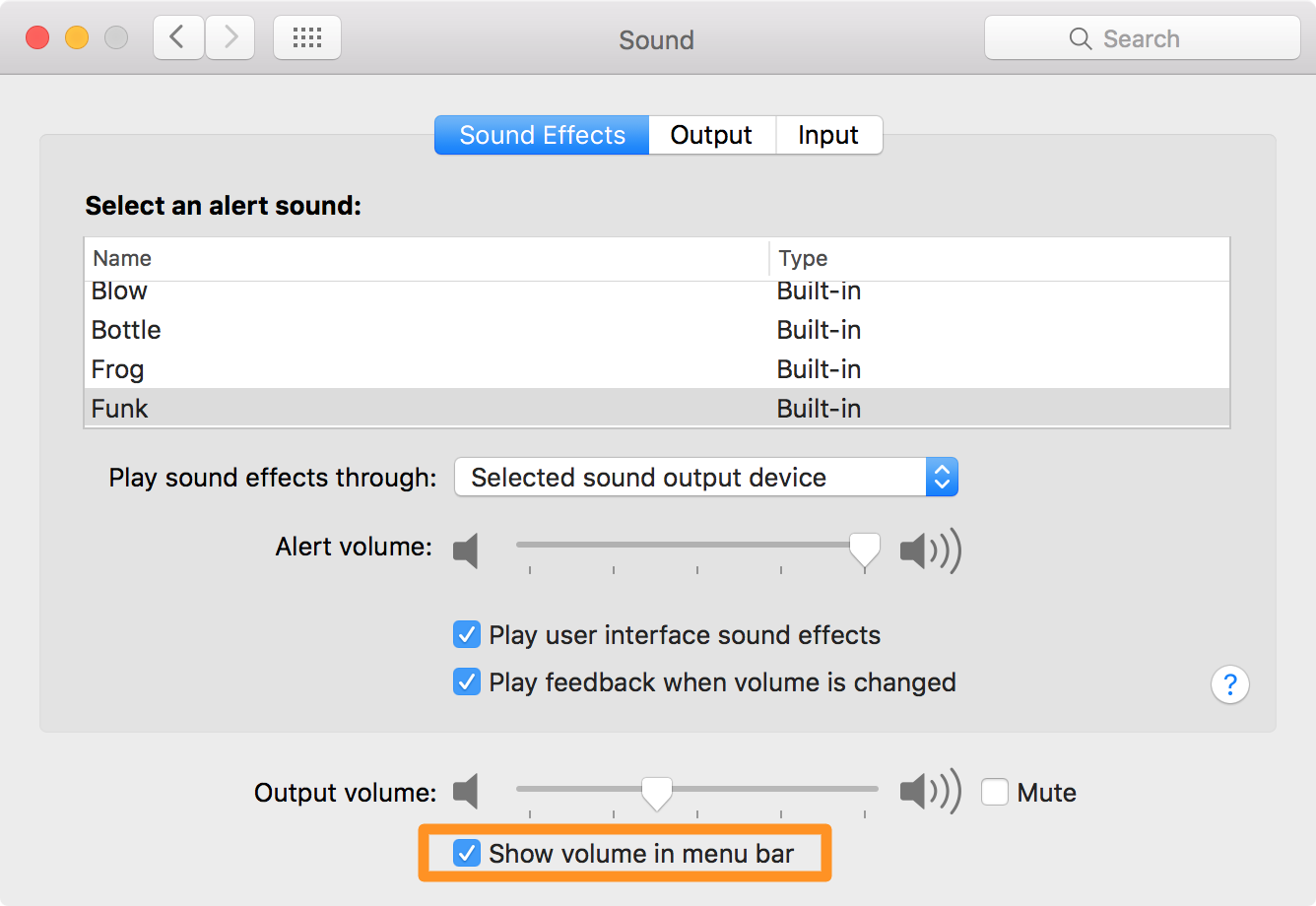 mac system preferences sound menu bar icon