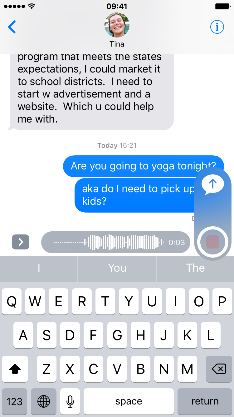 Record audio message in Messages app