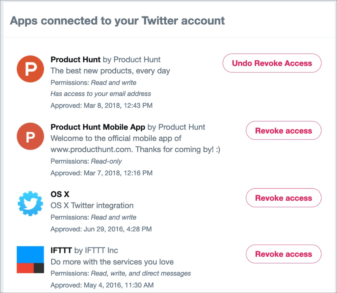 Apps Connected to Twitter Account Undo Revoke