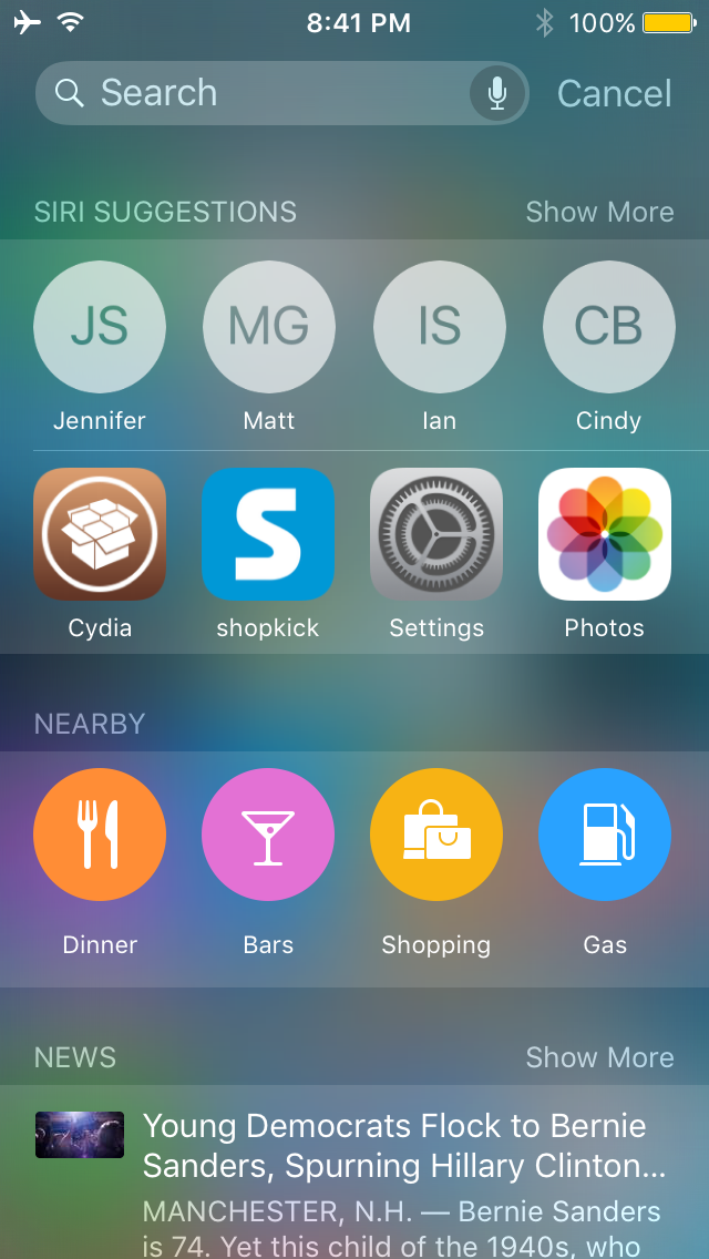 nearbynews adds siri suggestions to all spotlight interfaces in iOS