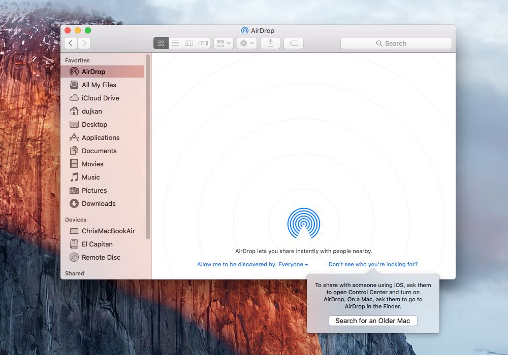 Mode Mac OS X El Capitan AirDrop Legacy capture d'écran 001