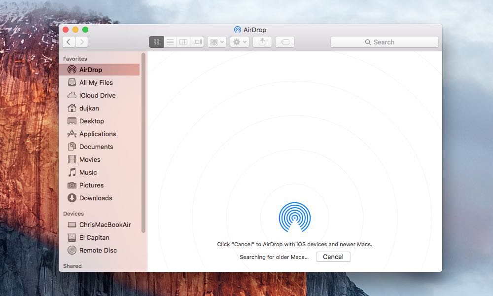 OS X El Capitan AirDrop Legacy mode Mac screenshot 002