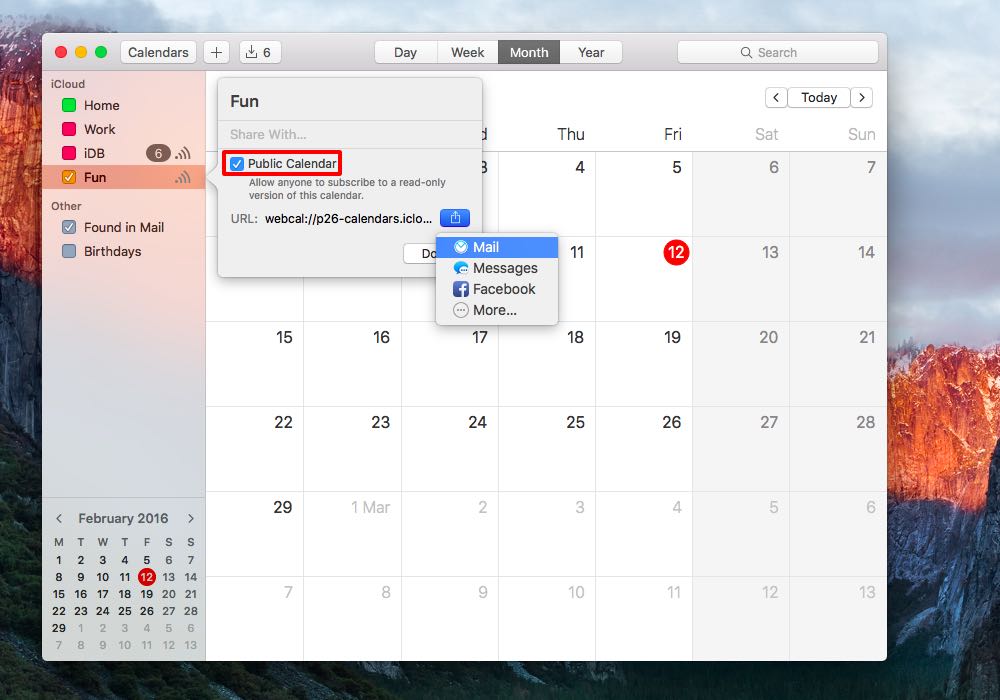 Public calendar on Mac