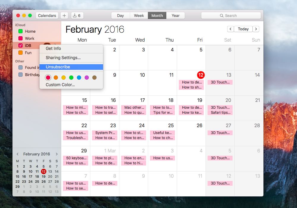 Unsubscribe from Calendar on Mac