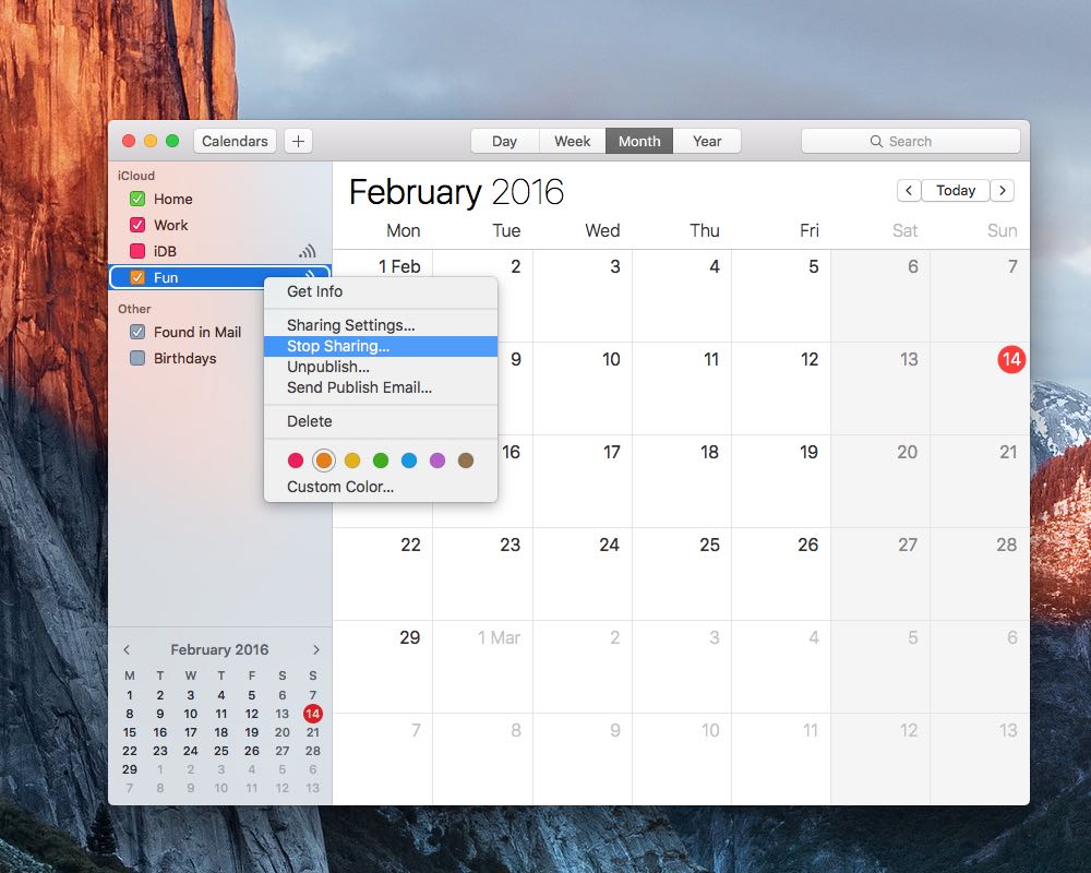 Stop sharing calendar on Mac