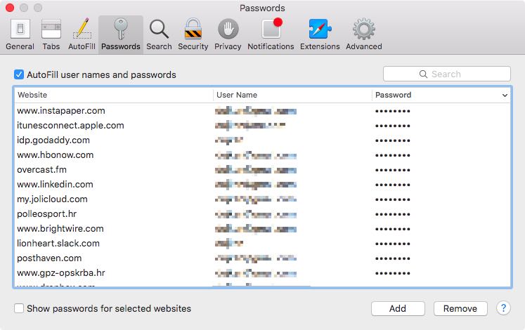 Safari view saved passwords on Mac