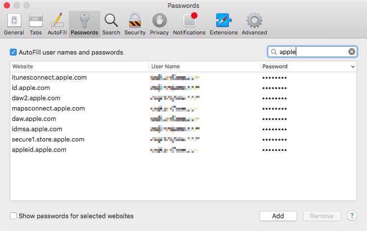 Search usernames and passwords on Mac