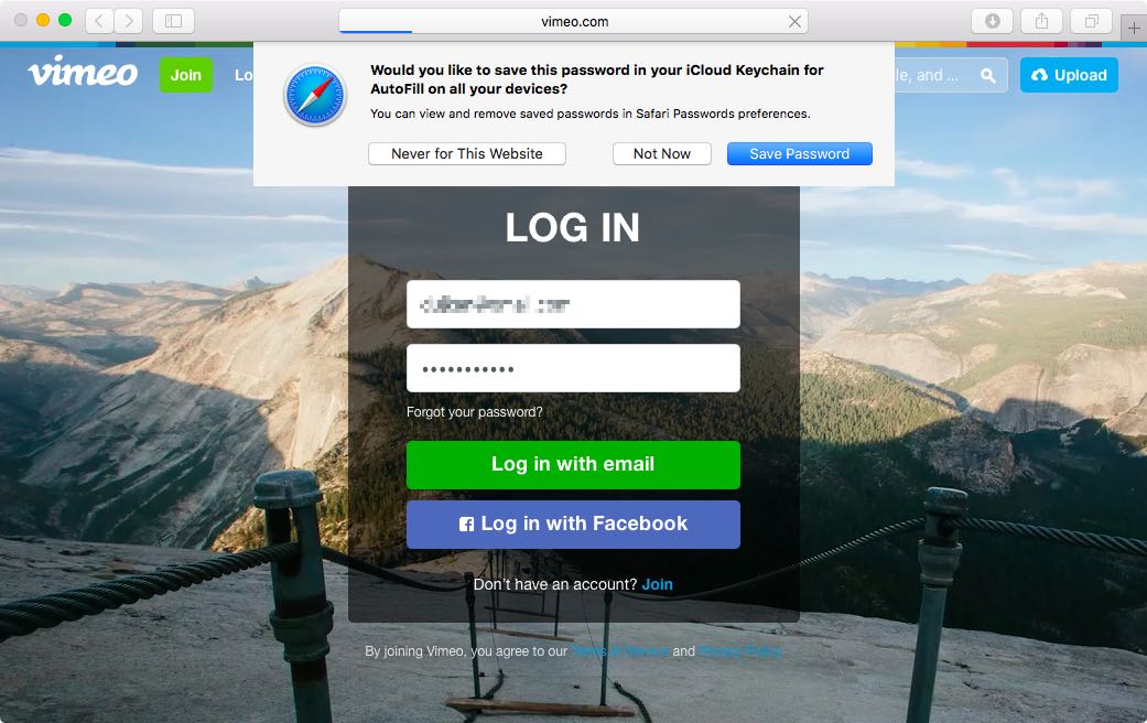 Save password in Safari for Mac
