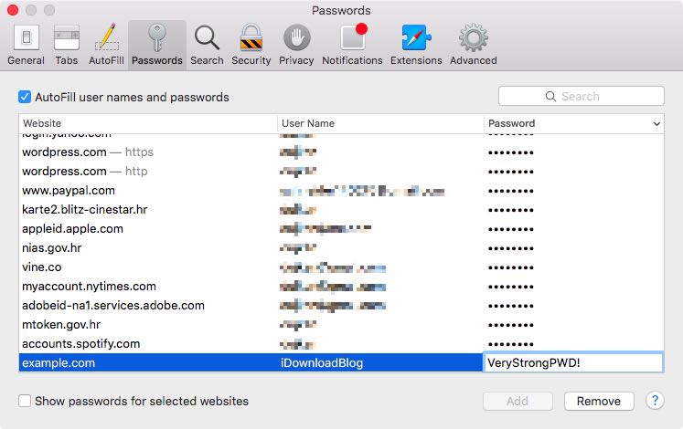 Add new usernames and passwords on Mac