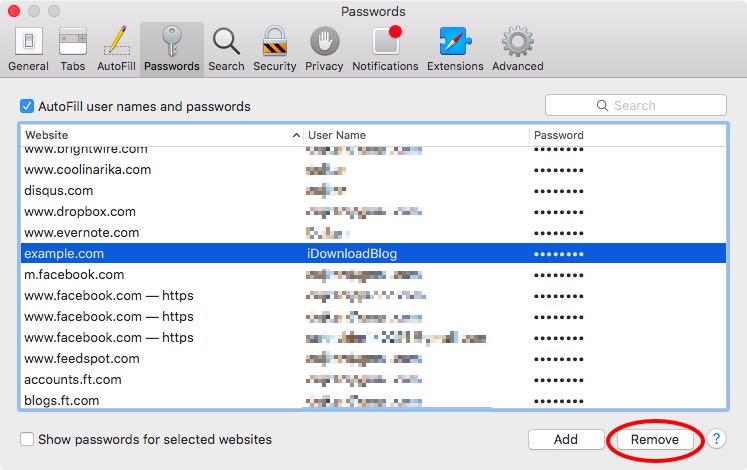 Delete usernames and passwords on Mac