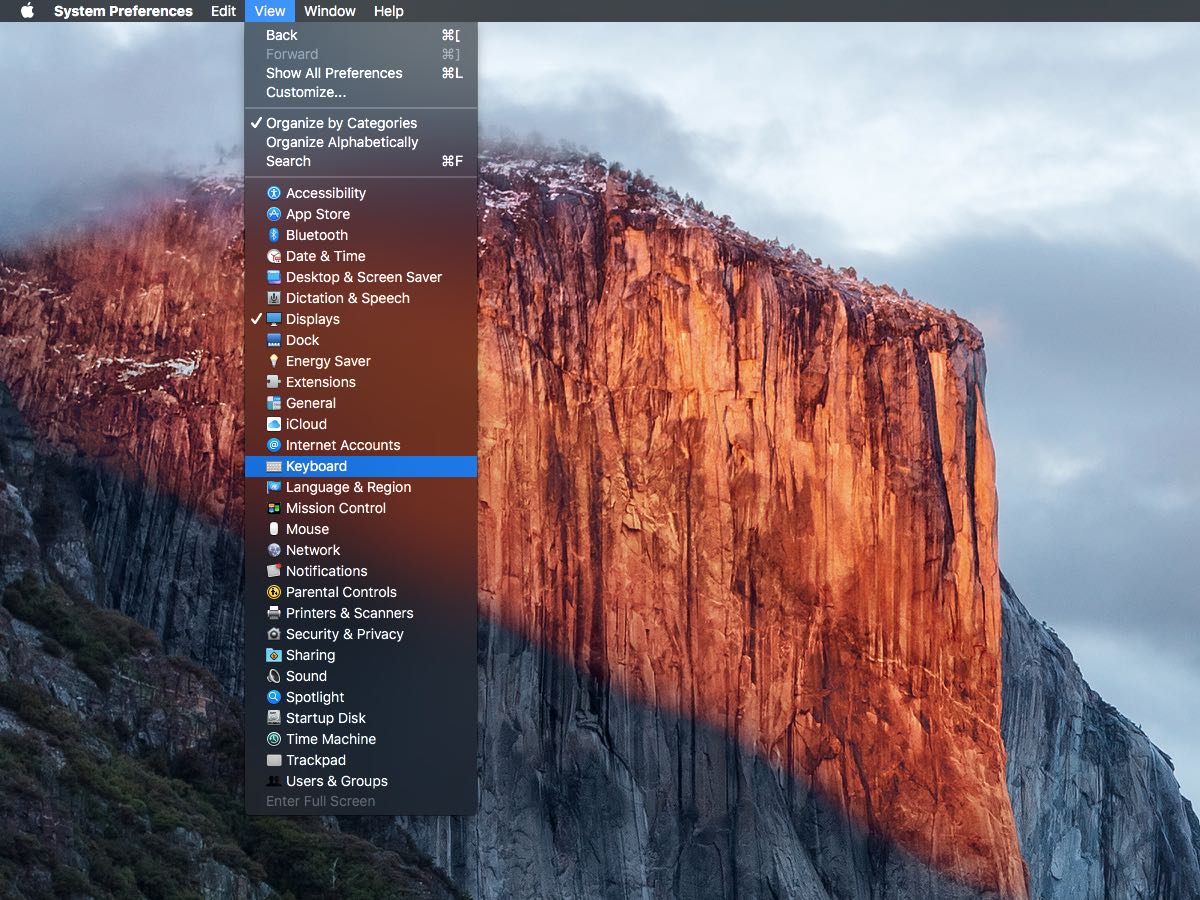 OS X El Capitan System Preferences panes in View menu Mac screenshot 001