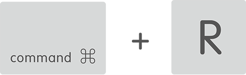 An image showing two keys from a Mac keyboard: a Command modifier key and an "R" key