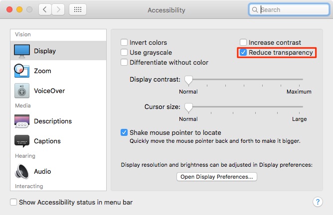 OS X Yosemite System Preferences Reduce Transparency Mac screenshot 001