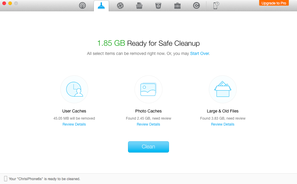 PhoneClean for OS X Mac screenshot 002