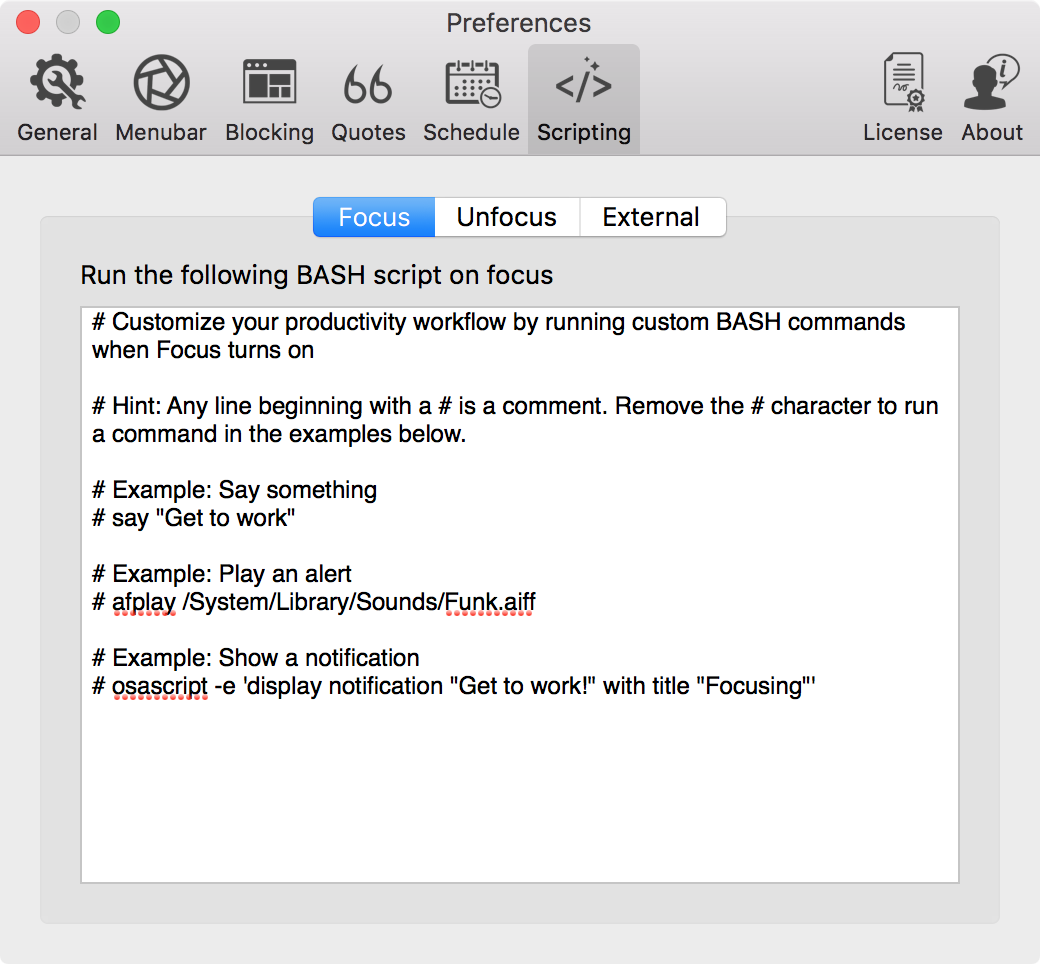focus os x app review preferences scripts tab