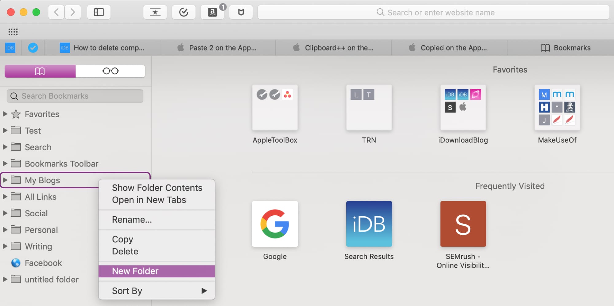 Select New Folder from the Sidebar Context Menu
