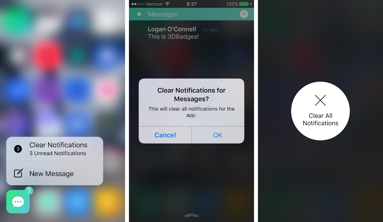 easyclear notification clearer via 3D Touch examples