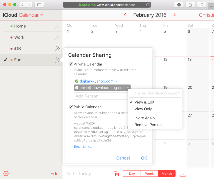 Share calendar from iCloud