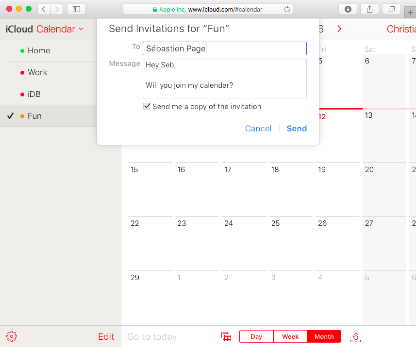 Send calendar invitation from iCloud.com