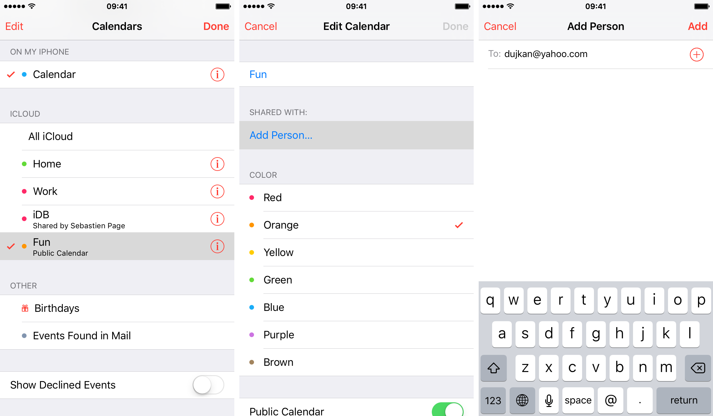 Choose person to share iCloud calendars with