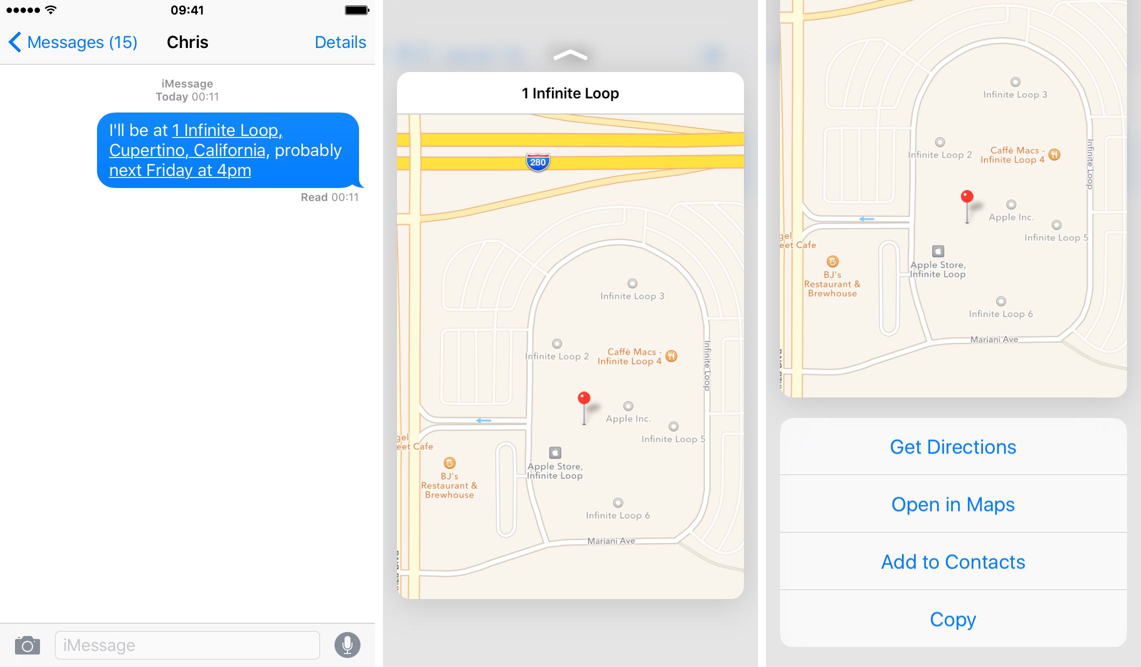 iOS 9 Messages 3D Touch Apple Maps preview iPhone 6s screenshot 002