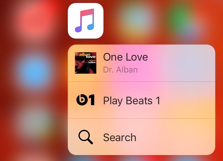 iOS 9 Music 3D Touch Home screen shortcuts iPhone 6s screenshot 002