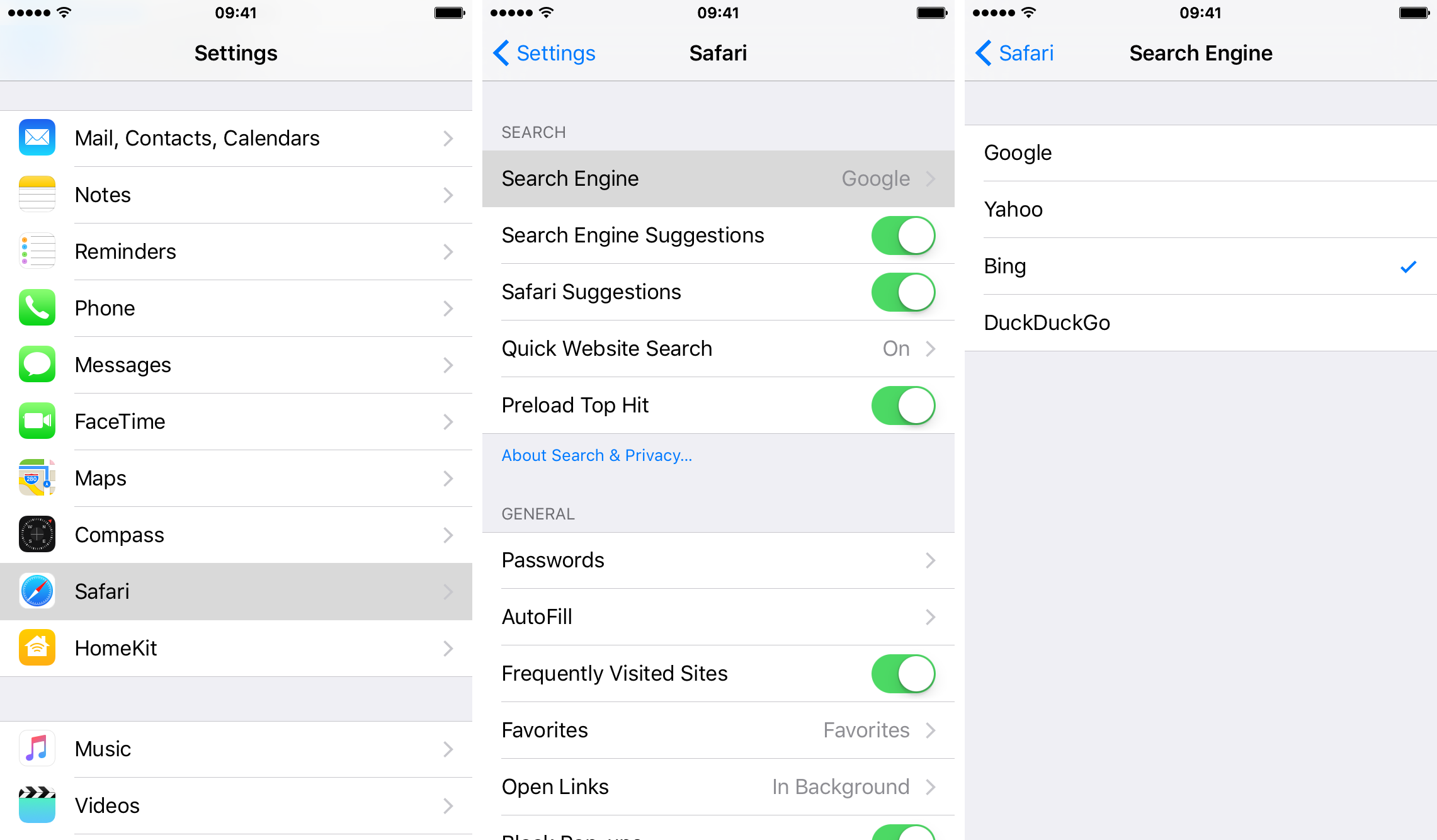 change default search engine in safari on iPhone
