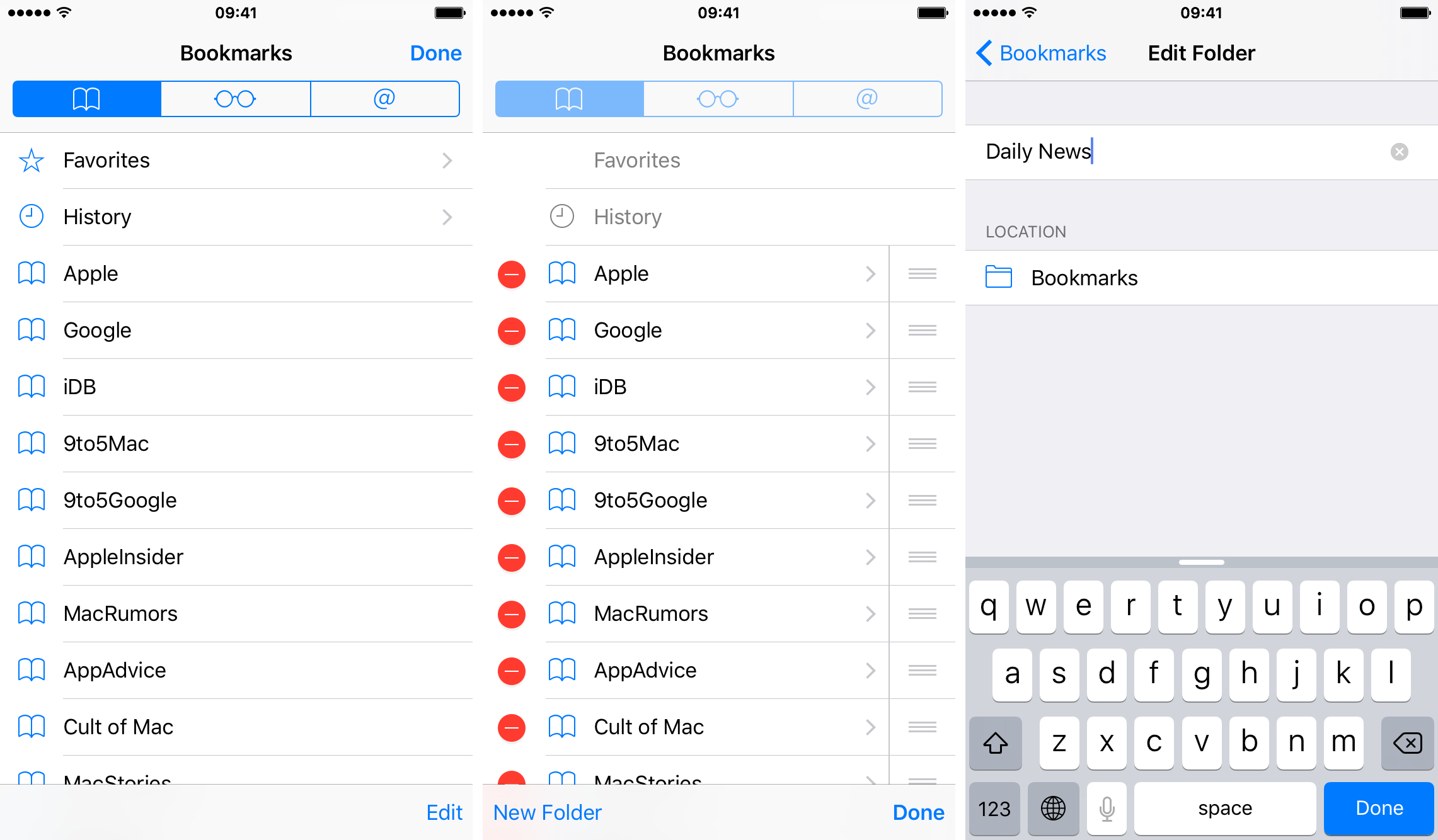 how to create bookmark folders on iPhone