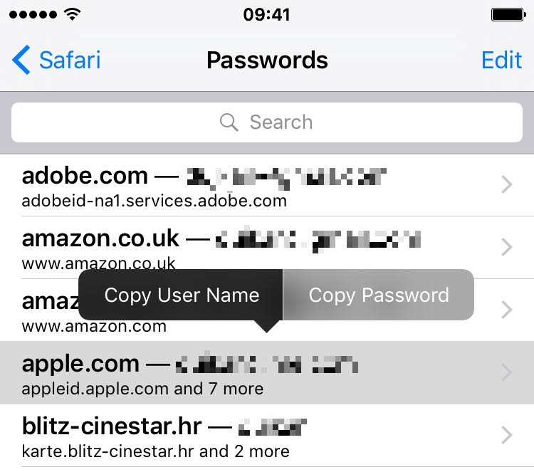Copy username and password