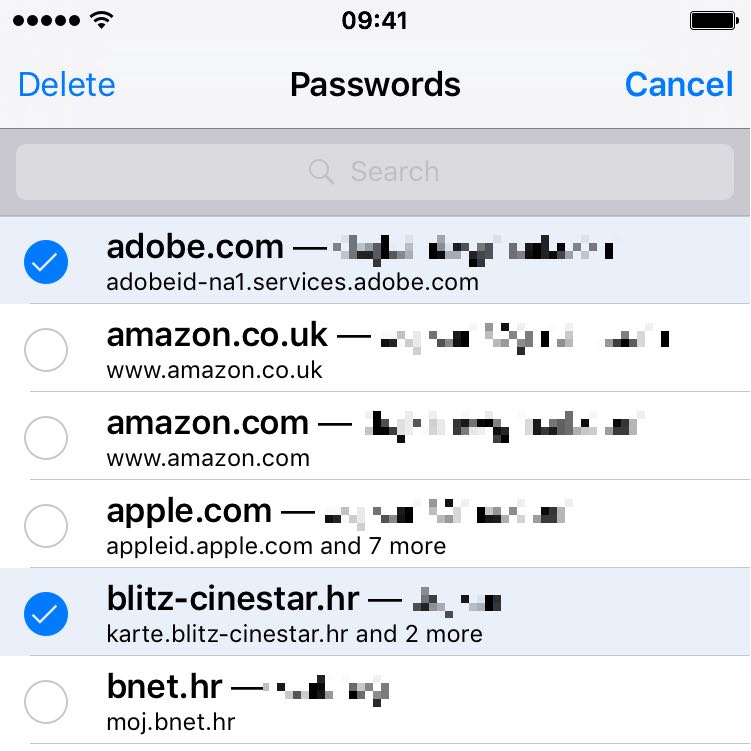 Delete passwords in Safari for iOS