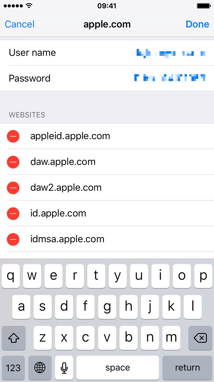 Edit usernames and safari passwords for iOS