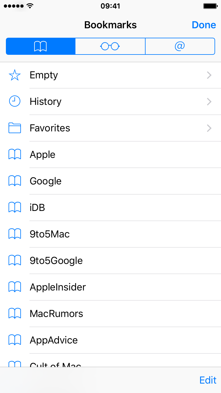 iOS 9 Settings Safari Bookmarks empty Favorites folder screenshot 004