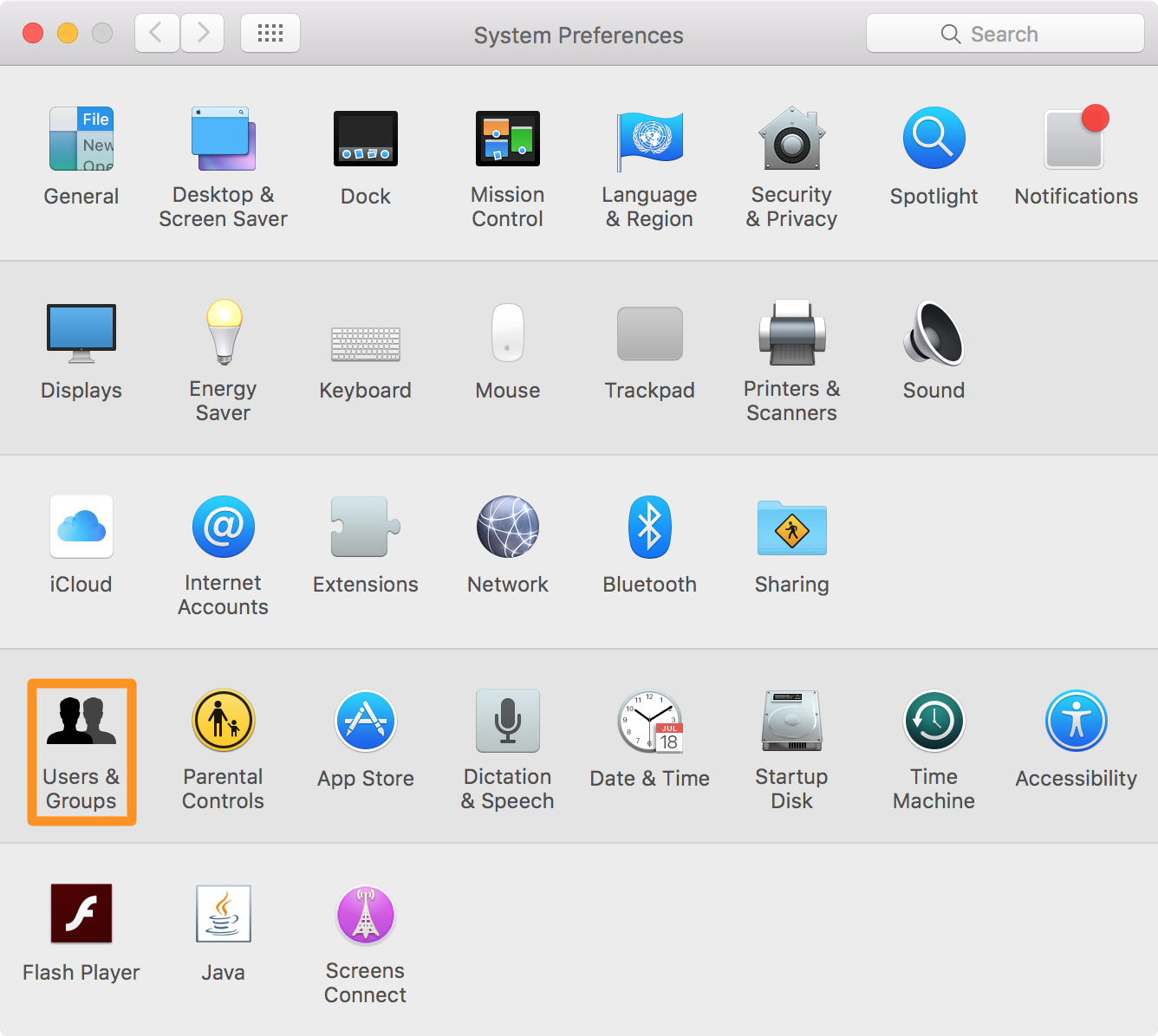Users & Groups in Mac System Preferences