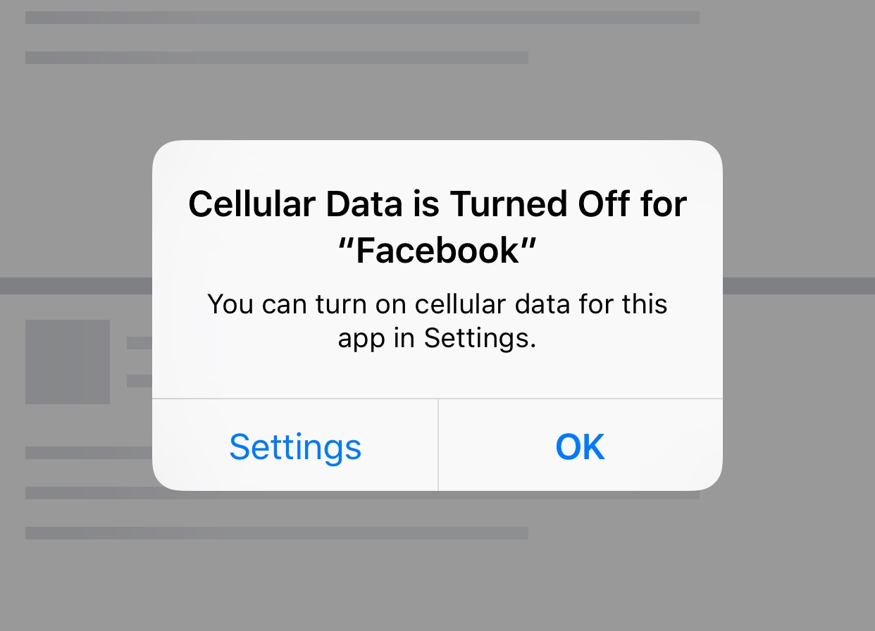 celluar data disabled for an app error message
