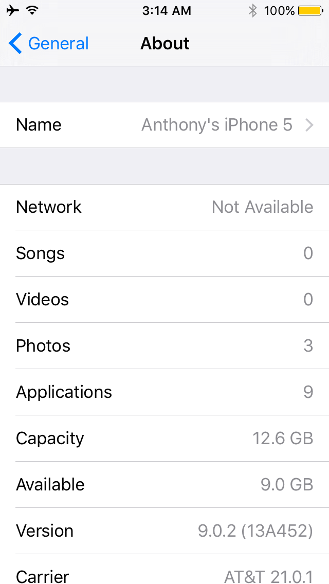 iOS storage space left