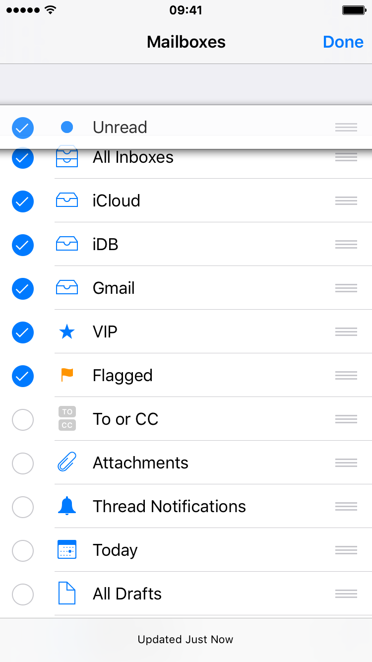 Mail iOS 9 show Unread mailbox iPhone screenshot 001