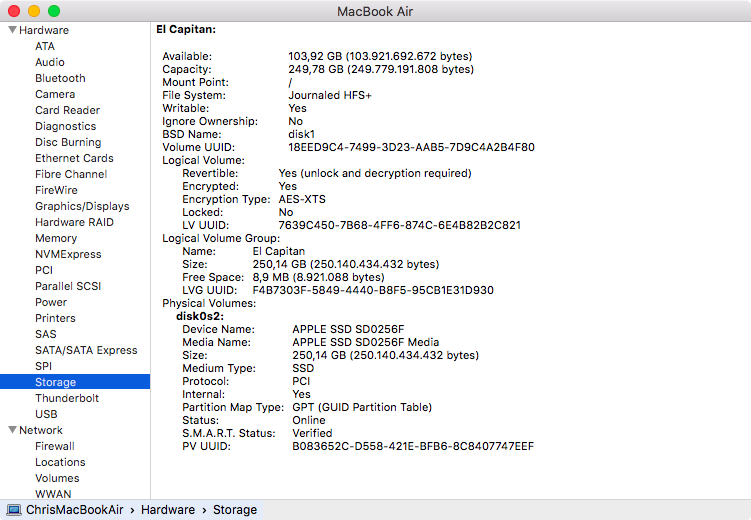OS X El Capitan System Report Storage section Mac screenshot 001