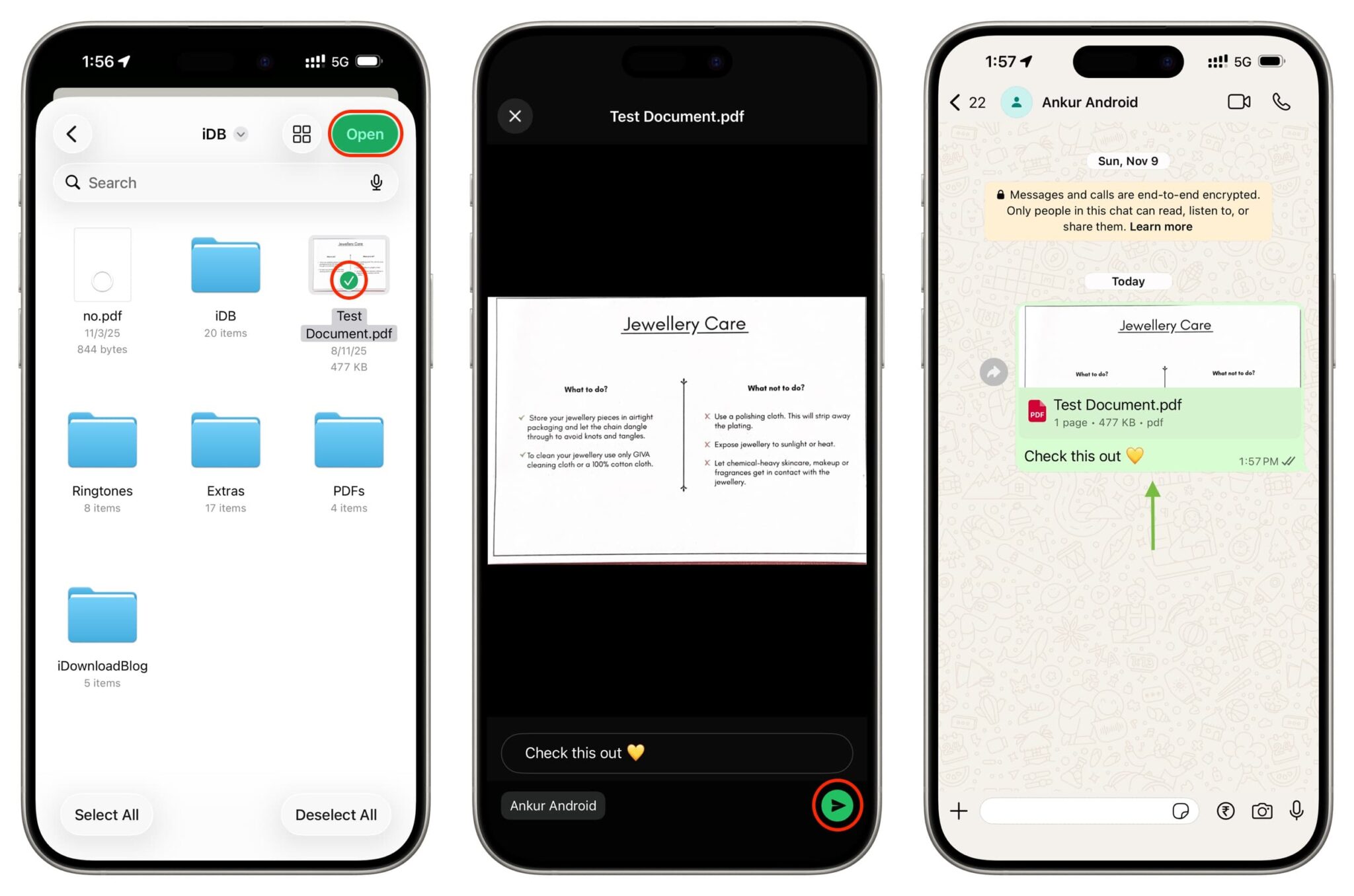 How to send and save received PDFs on WhatsApp on iPhone