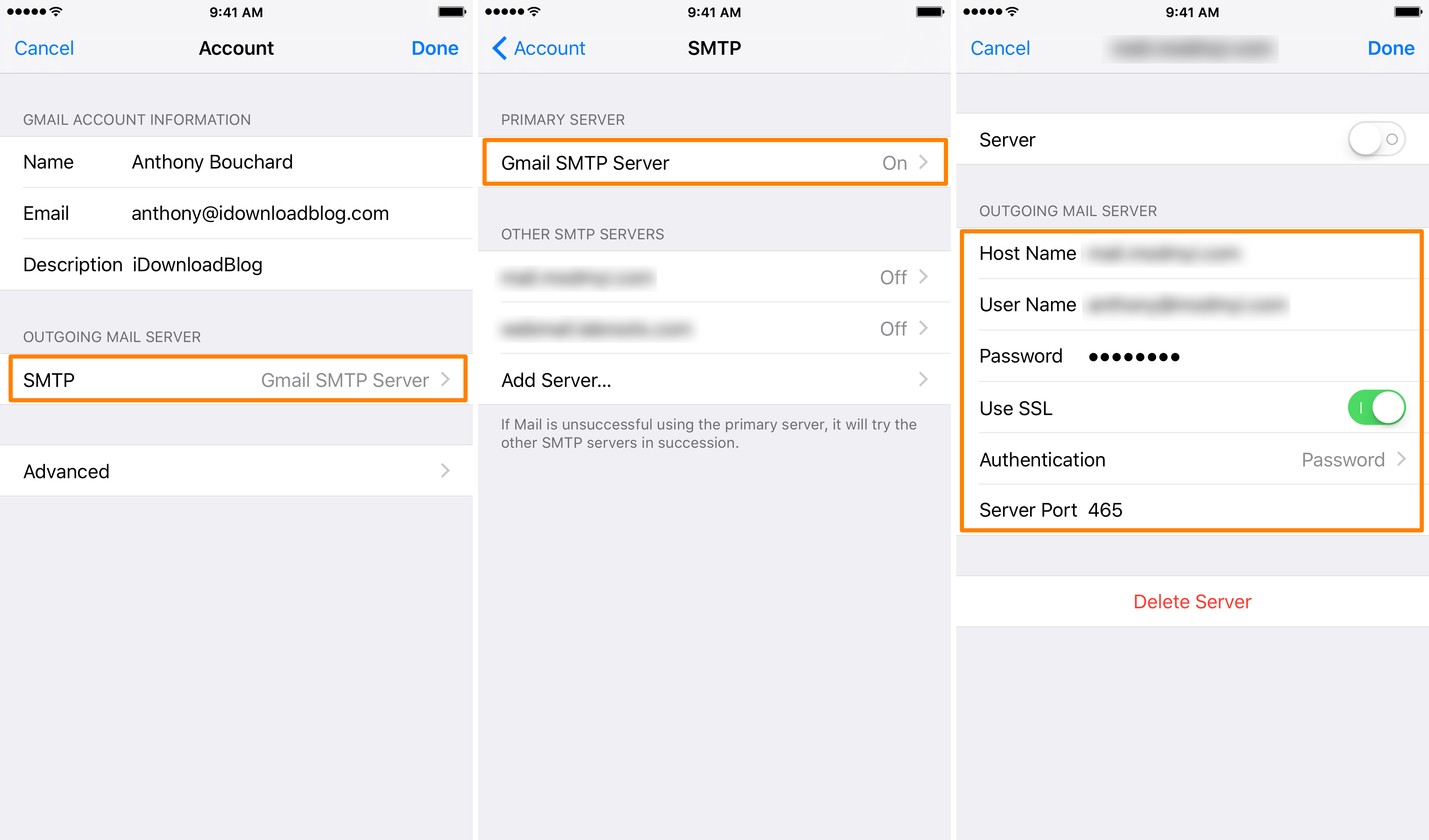 configure email server on iPhone or iPad