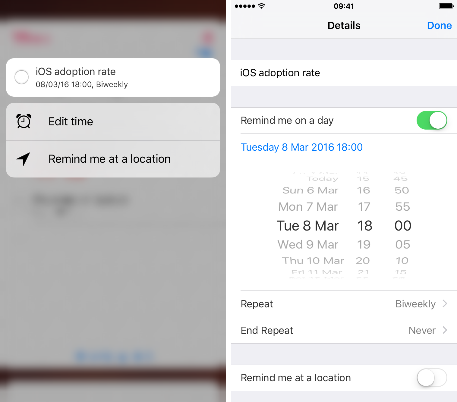 iOS 9 Reminders 3D Touch shortcuts iPhone 6s screenshot 003