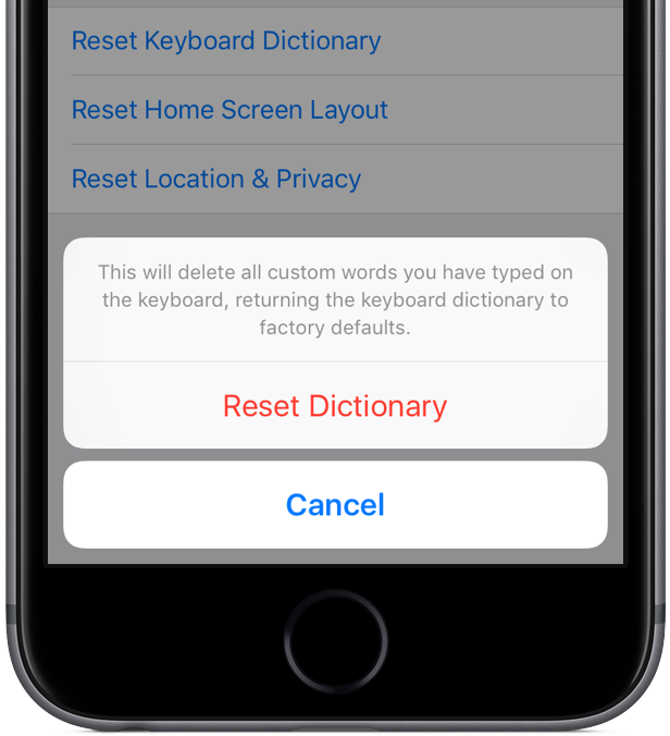 Reset Keyboard Dictionary on iPhone