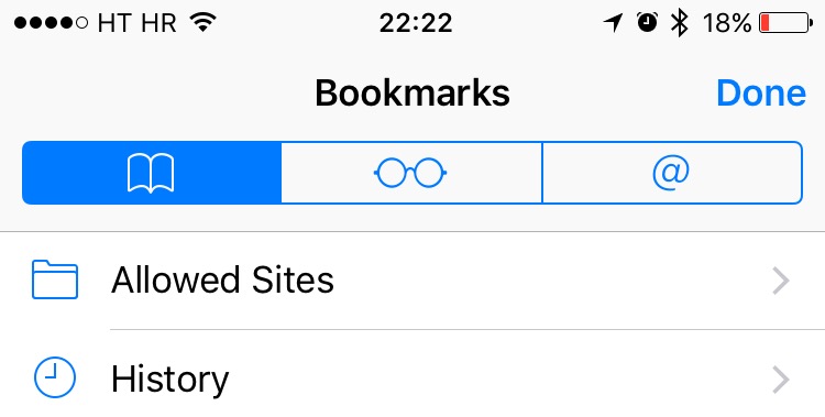 Safari bookmark folder Allowed Sites