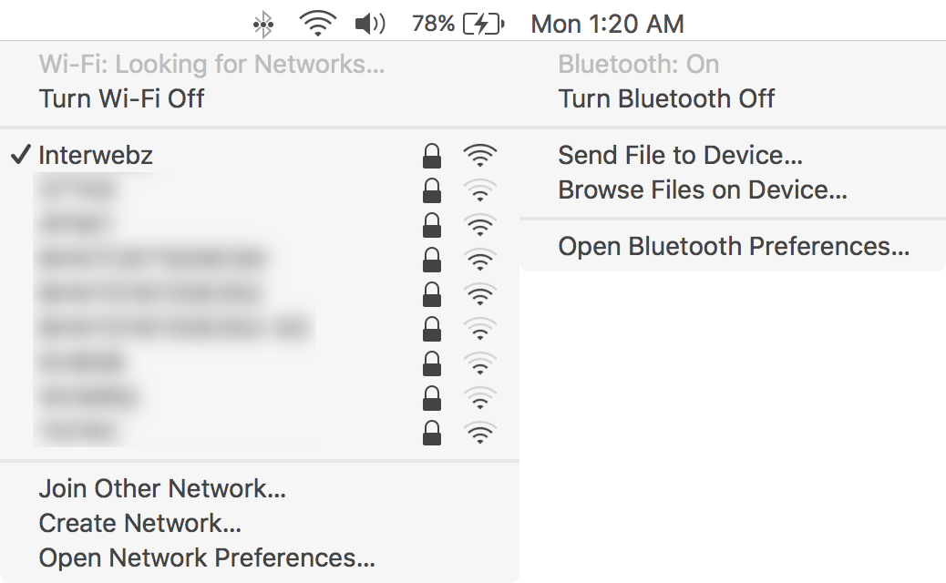 mac Wi-Fi and Blueooth in Menu Bar