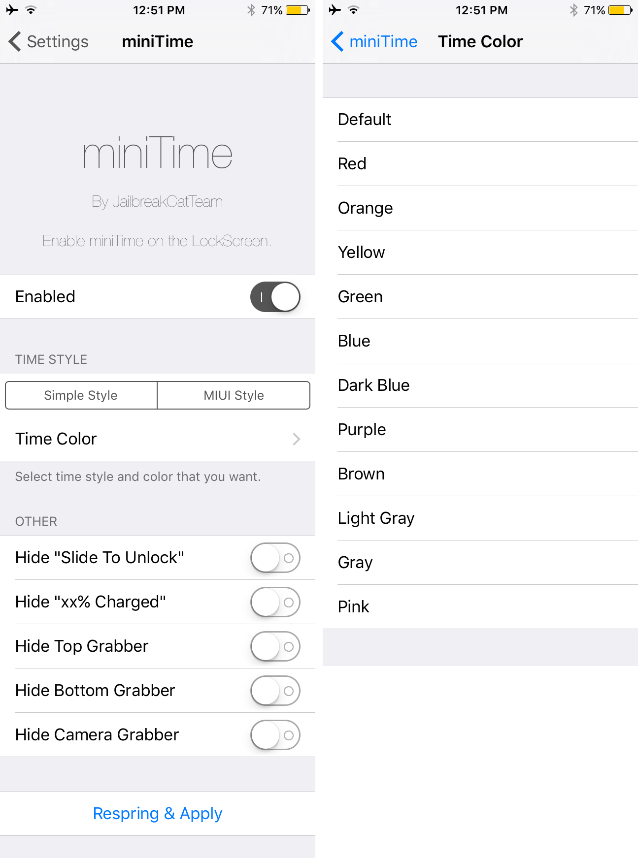 miniTime preferences pane options to configure