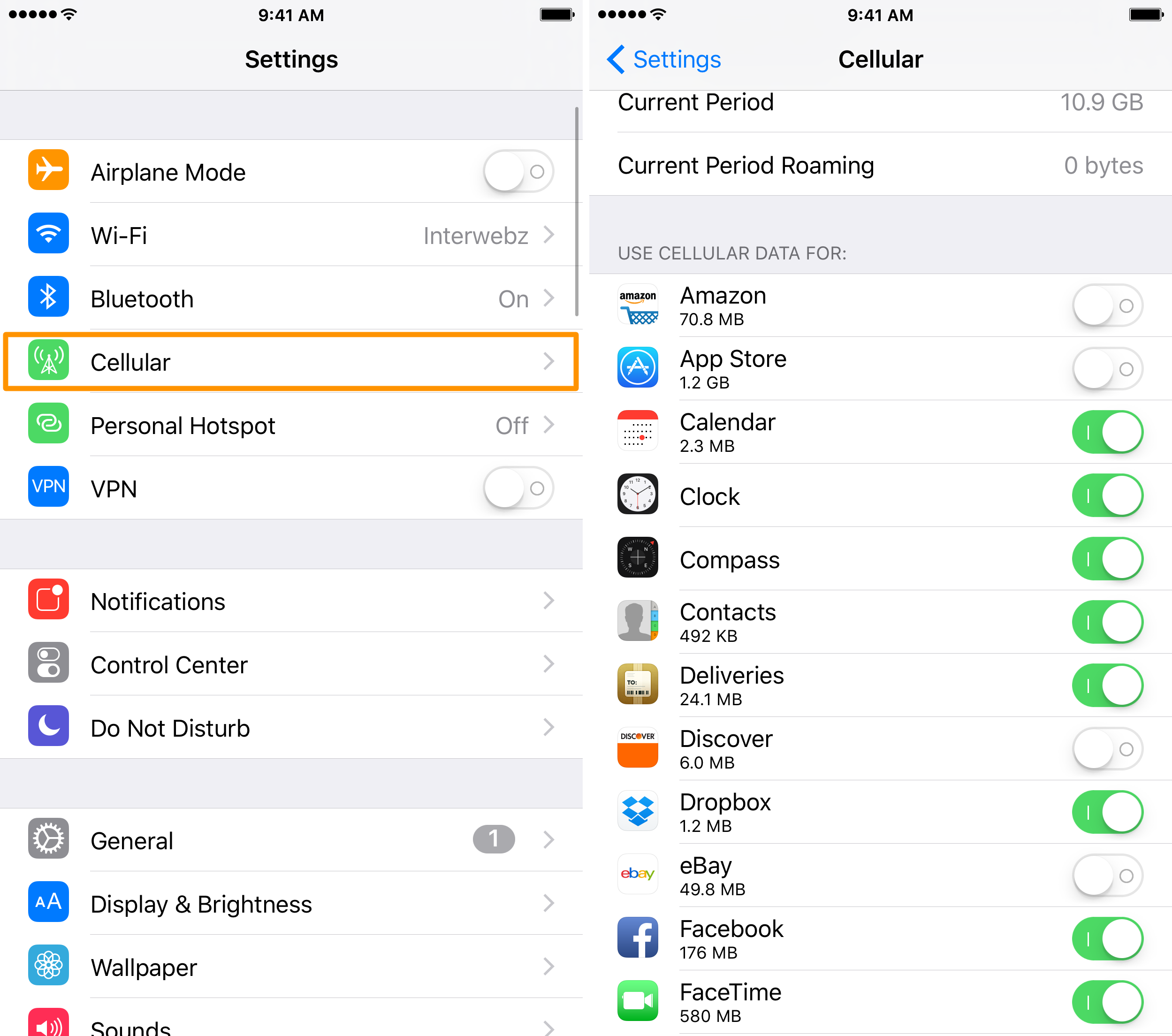 turn on or off cellular data for specific apps