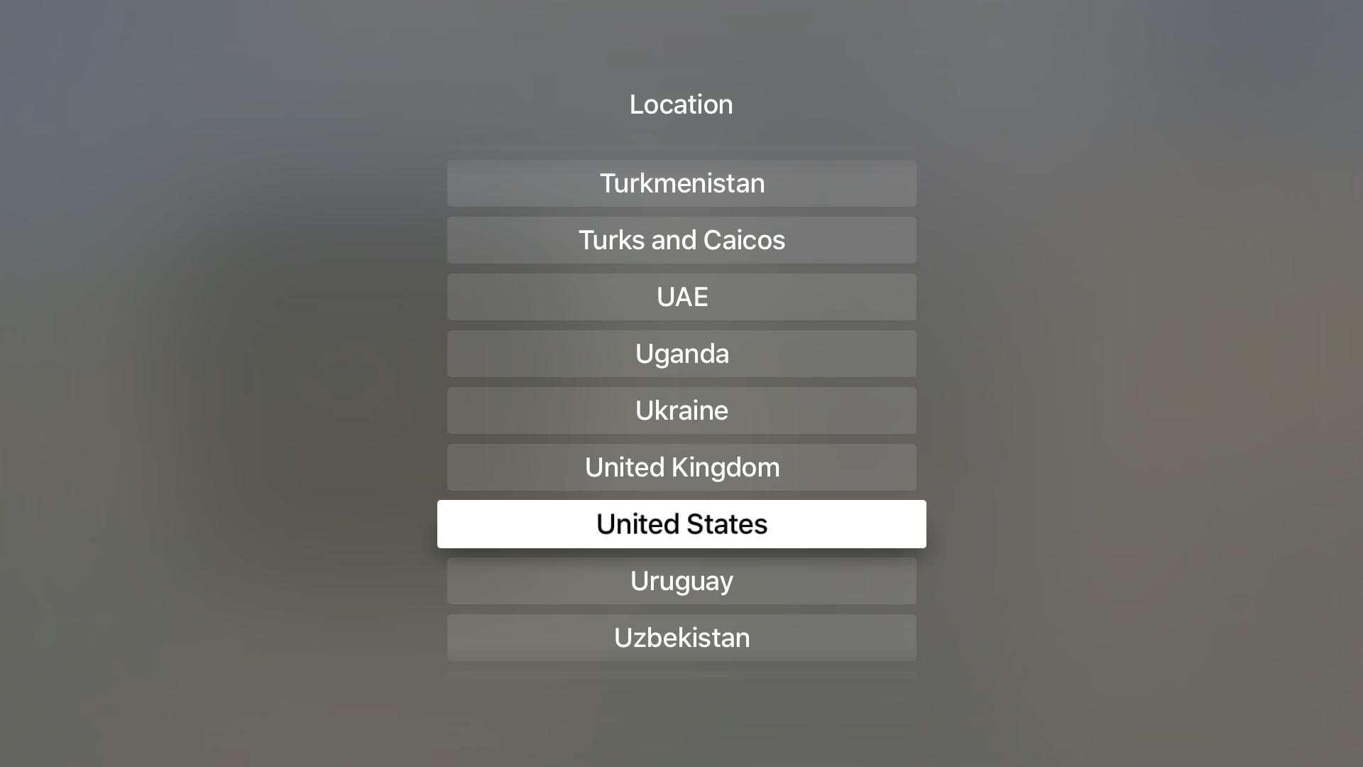 tvOS Settings iTunes and App Stores Location Apple TV screenshot 002