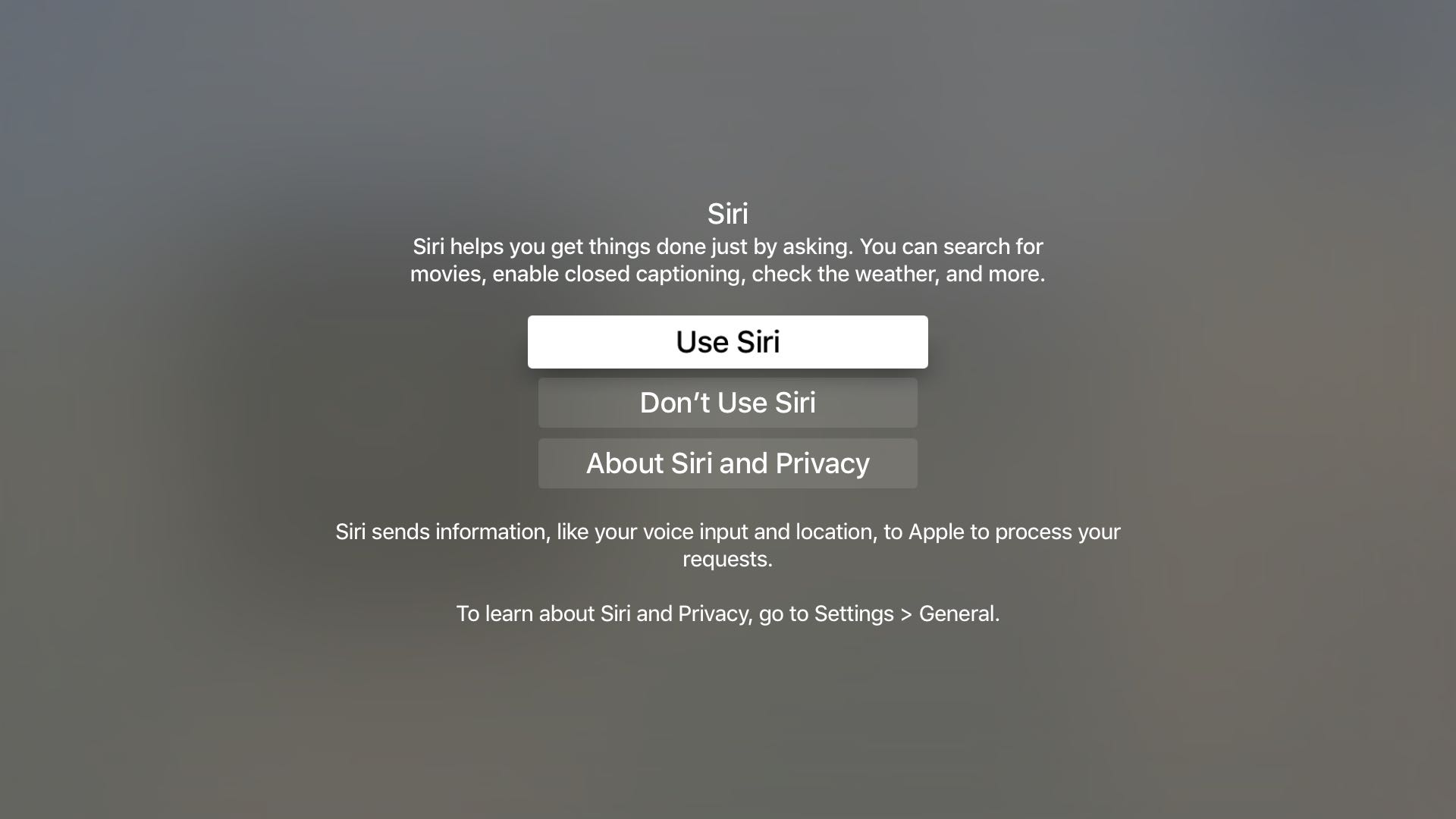tvOS Settings use Siri prompt Apple TV screenshot 001