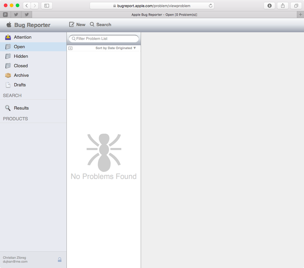 Apple Bug Reporter web screenshot 001