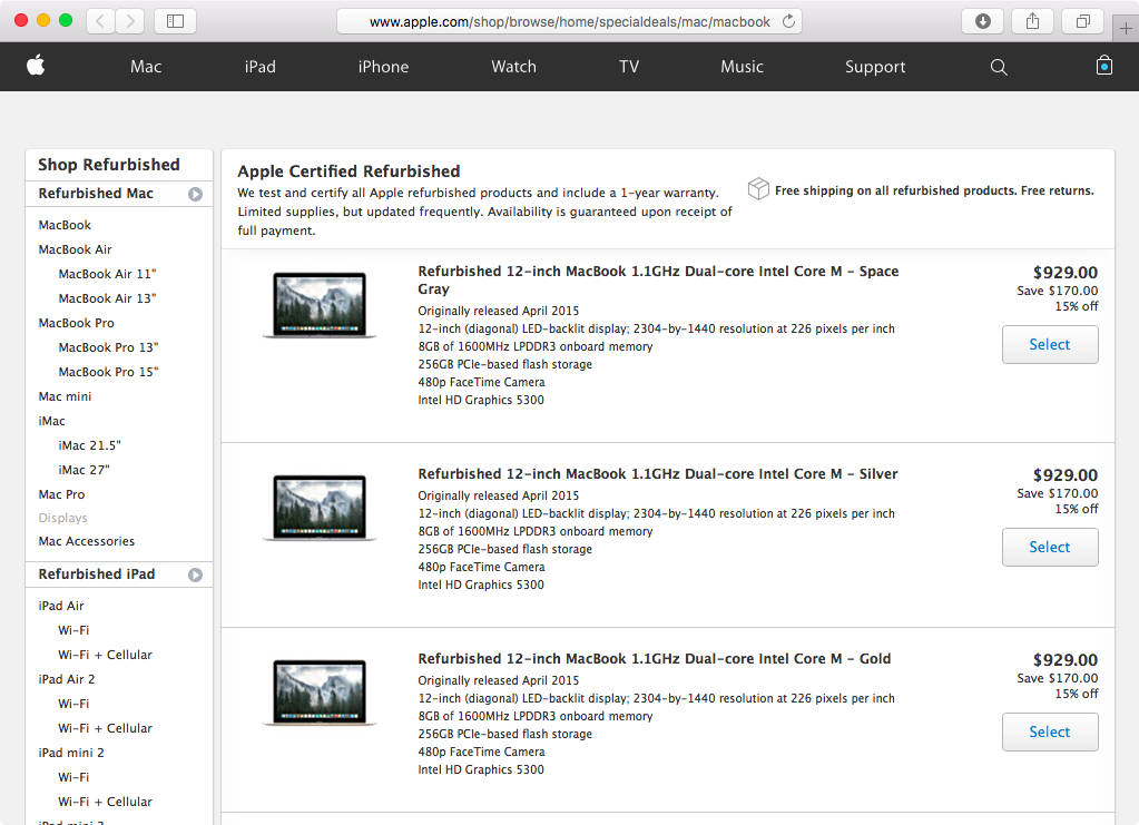 Apple twelve-inch MacBook refurbished discounts