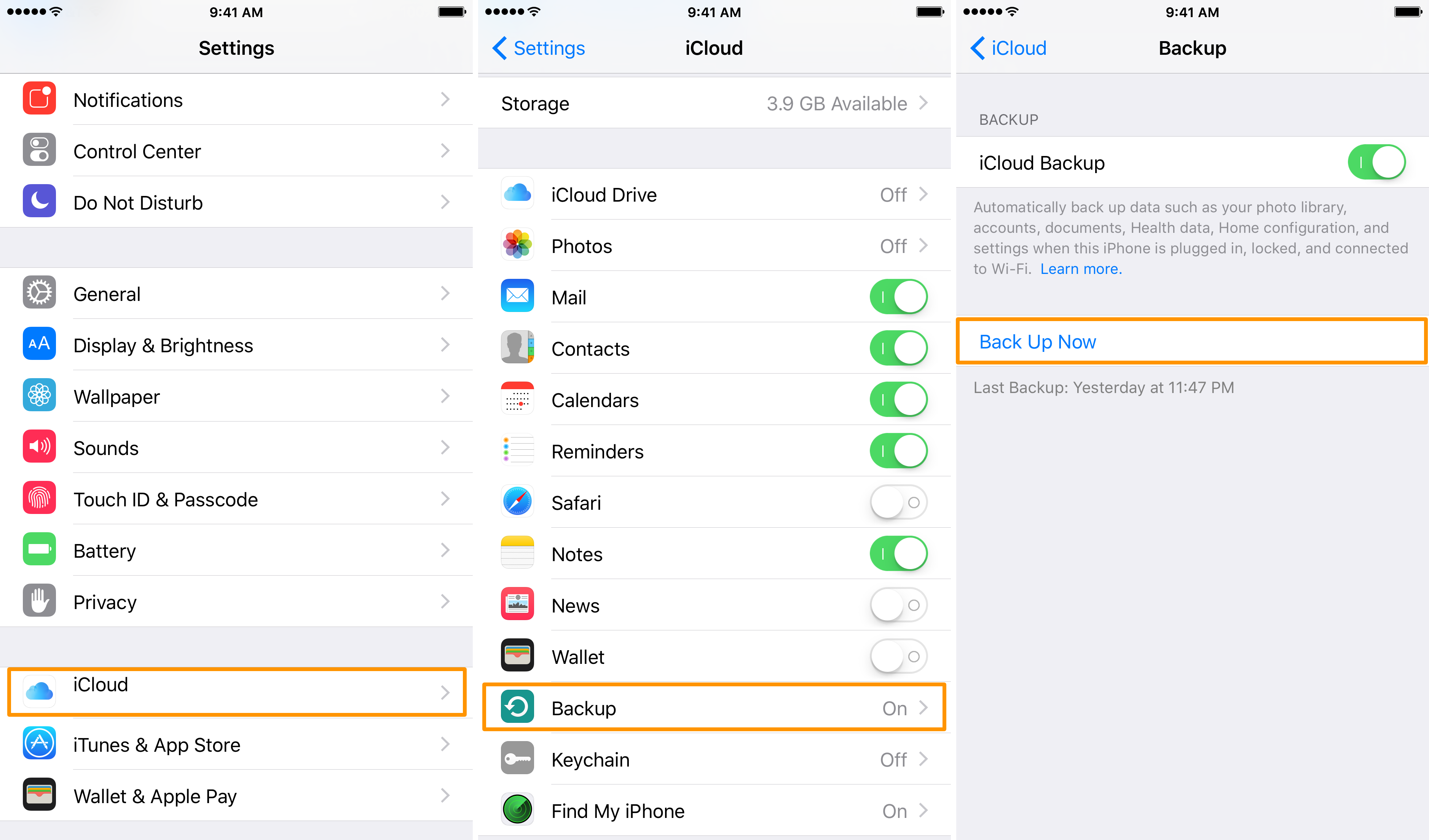 Creating an iCloud Backup on iPhone